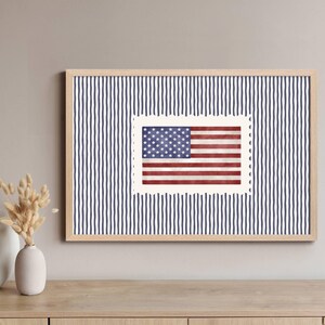 Vintage USA Flag Blue Striped Print, Retro Americana Decor, Patriotic Poster, Fourth of July Decor, Independence Day Decor
