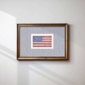 Vintage USA Flag Blue Striped Print, Retro Americana Decor, Patriotic Poster, Fourth of July Decor, Independence Day Decor