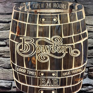 Bourbon Barrell barskylt vcarve pro, vcarve desktop, crv, svg, dxf, pdf, glowforge, gcode, matning och hastighet för CNC-gravering.
