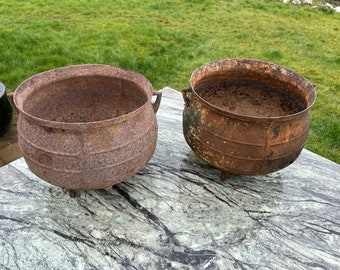 Matching pair of original 'pixie-ear' 3 legged cooking pots/garden planters