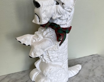Tope de puerta vintage de hierro fundido en forma de perro escocés (con actitud).