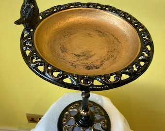 Antique Victorian cast iron hand painted bird bath