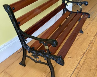 Antique Victorian cast iron and hardwood children's garden/playroom bench