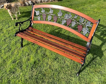 Antique Victorian hand painted cast iron and mahogany garden bench