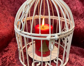 Candelabro antiguo de hierro forjado con forma de jaula de pájaros para colgar o montar en la mesa