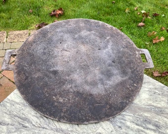 Antique Victorian gypsy cast iron side handled cooking platter