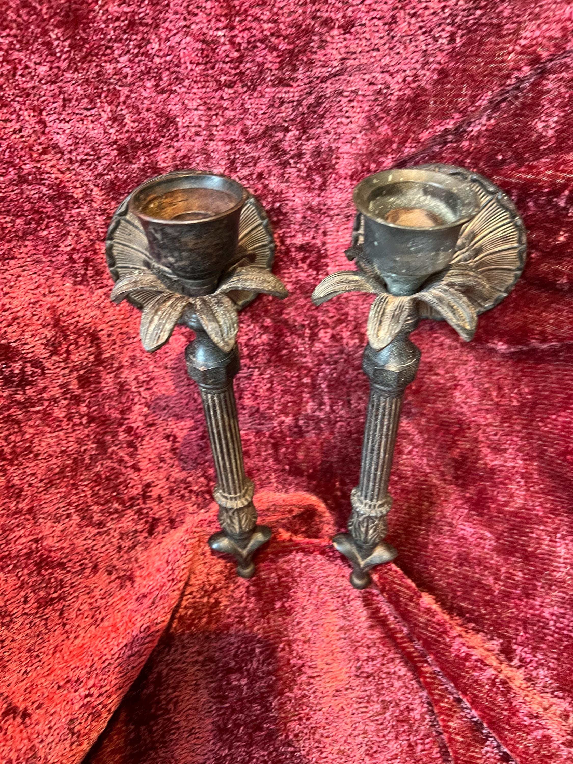 Paire De Bougeoirs Muraux Anciens En Fonte, Forme Oiseau, Art Déco, 1900