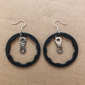 Earrings, Repurposed, Upcycled, Bike Parts, Industrial, Hoop, Lightweight