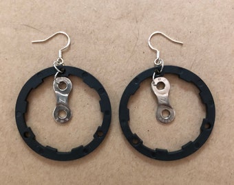 Earrings, Repurposed, Upcycled, Bike Parts, Industrial, Hoop, Lightweight