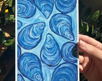 Blue Mussels Art Print: Coastal 4x6 Home and Wall Decor