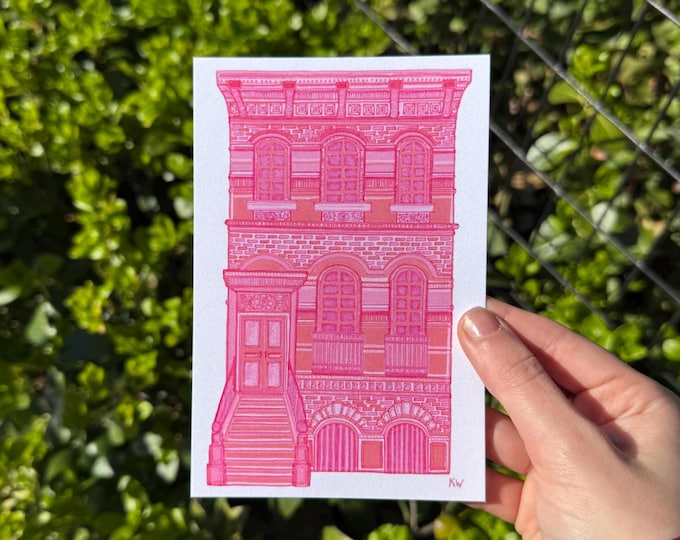 Pink Brownstone Art Print: NYC Architecture Home and Wall Decor - 4x6, 5x7, and 8x10 inch