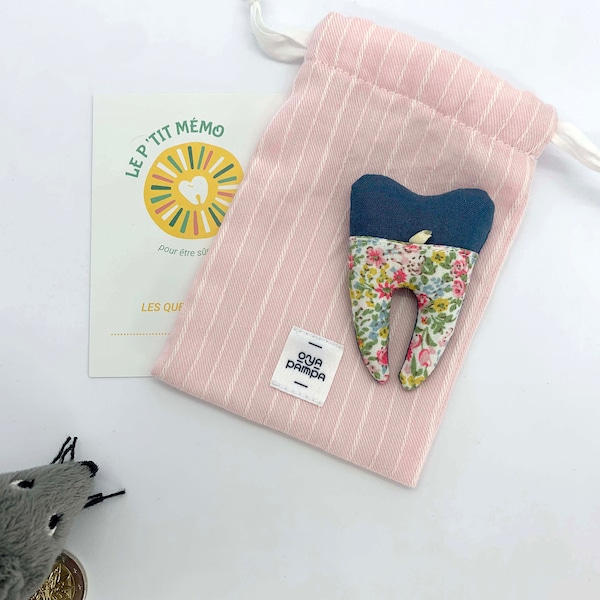 Coussin dent de lait fleuri rose - Boîte à dent pour la visite de la Petite Souris - Cadeau pour enfant - Cadeau de naissance