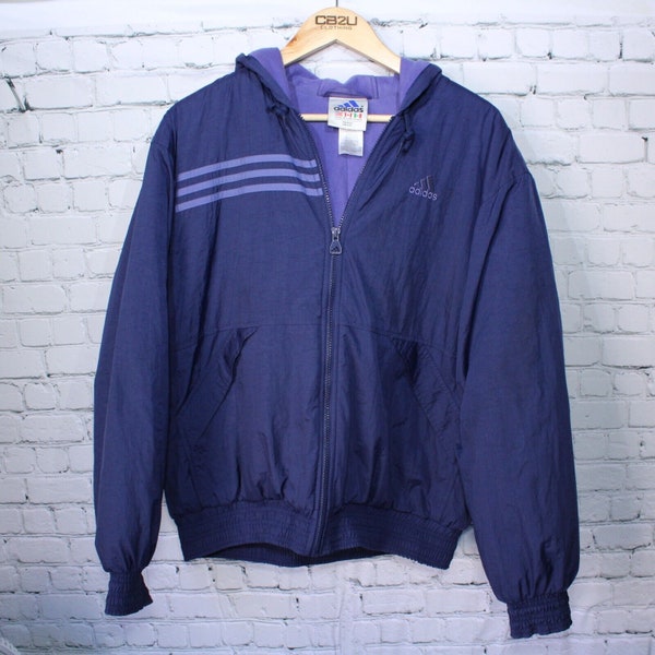 Vintage Adidas Track top Puffer style jacket blue purple size XL VGC (358)