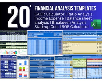 20+ Financial Analysis Templates: CAGR Calculator ǀ Income Expense ǀ Balance Sheet ǀ Ratio Analysis ǀ Startup Cost (Digital Download)