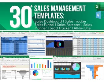 30+ Sales Management Templates: Sales Dashboard ǀ Sales Tracker ǀ Sales Funnel ǀ Sales Forecast ǀ Sales Planner ǀ Lead Tracker ǀ Revenue