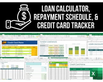 Loan Calculator, Repayment Schedule, & Credit Card Tracker (Digital Download)
