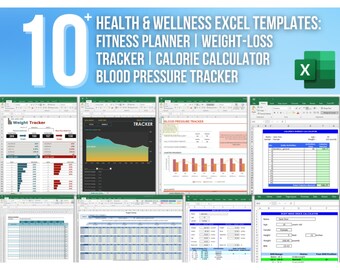 10+ Health & Wellness Templates: Fitness Planner ǀ Weight-loss Tracker ǀ Calorie Calculator ǀ Blood Pressure Tracker (Digital Download)