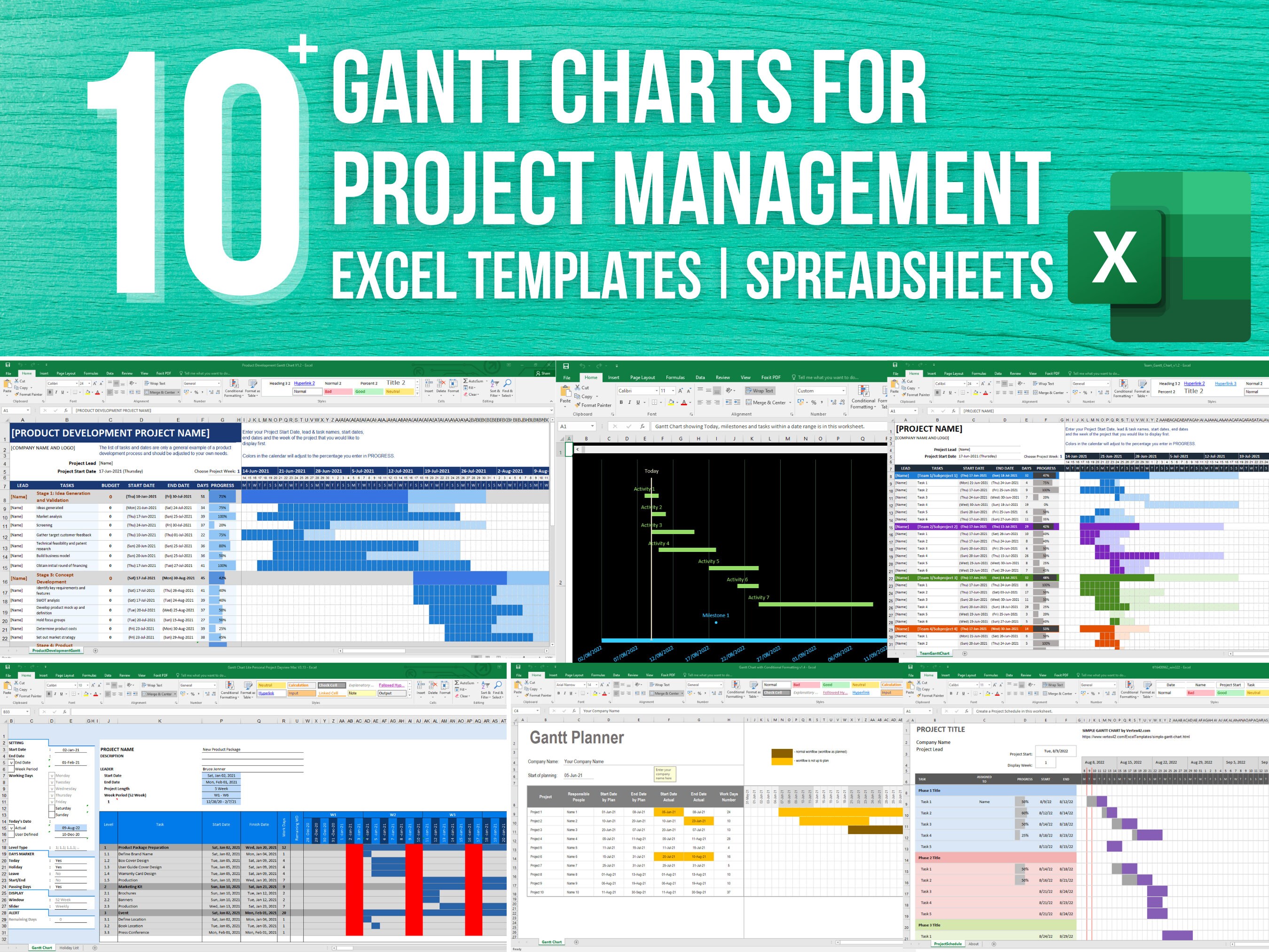10 Gantt Charts for Project Management ǀ Excel Templates ǀ Spreadsheets -  Etsy Denmark