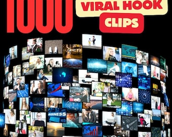May include: A black background with the red text "1000+" and a yellow banner with the words "VIRAL HOOK CLIPS" in red. The image is a collage of various video clips.