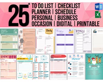 25+ To Do List ǀ Checklist ǀ Planner ǀ Schedule ǀ Personal ǀ Business ǀ Occasion ǀ Printable (Digital Download)