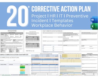 20+ Corrective Action Plan Templates: Project ǀ HR ǀ IT ǀ Preventive ǀ Incident ǀ Laboratory ǀ Workplace Behavior (Digital Download)