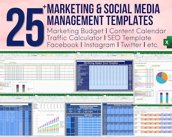 25+ Marketing & Social Media Management Templates ǀ Marketing Budget ǀ Content Calendar ǀ Traffic Calculator ǀ SEO Template ǀ etc.