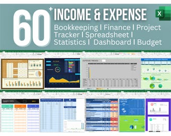 60+ Income & Expense Templates: Bookkeeping ǀ Finance ǀ Project ǀ Tracker ǀ Spreadsheet ǀ Statistics ǀ Dashboard ǀ Budget (Digital Download)