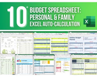 10+ Budget Spreadsheet: Personal | Family | Holiday | Shopping | Food | Construction (Digital Download)