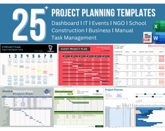 25+ Project Planning Templates: Dashboard ǀ IT ǀ Events ǀ NGO ǀ School ǀ Construction ǀ Business ǀ Manual (Digital Download)