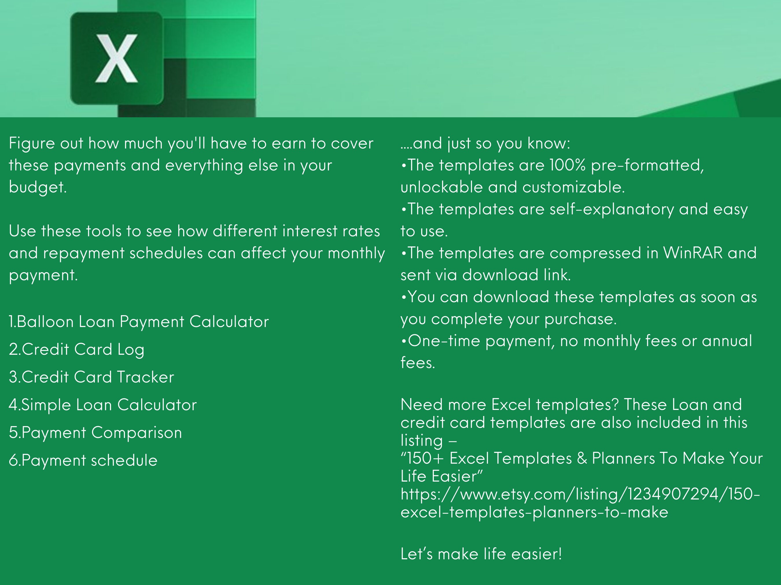 Loan Calculator Repayment Schedule Credit Card Tracker Etsy