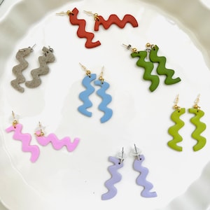 Abstract Squiggle Earrings | Lightweight Polymer Clay Dangle Earrings | Handmade Unique Earrings