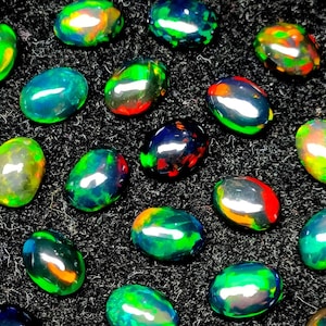 Natural Ethiopian Black Opal Cabochon: AAA Quality Gemstone (5x3 MM)