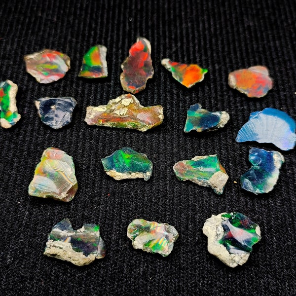 Black Opal Rough, AAA+ Quality Natural Black Opal Slice Chips Rough, Ethiopian Opal Raw, Welo Multi Fire Opal Rough. 8mm. To 16mm. Approx.