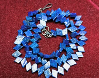 Natural Lapis Lazuli Beaded Necklace, Micro Faceted Fancy Cut, 18 Inch