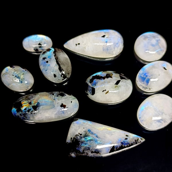 Natural Rainbow moonstone Top Quality Wholesale Lot Natural Moonstone Cabochon Mix Shape Gemstone Blue Moonstone Gemstone Mix Size Cabochon