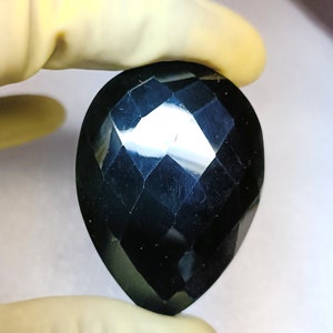 Natural Black Onyx Pear Rose Cut Gemstone: 50x37x8 mm