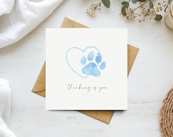 Dog Sympathy Card, Thinking of You - Pet Loss Card, Bereavement Dog Pawprint