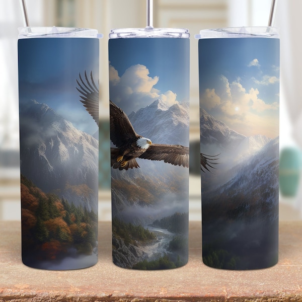 Eagle Soaring in Mountains PNG - Majestic Nature Art for Sublimation Tumblers