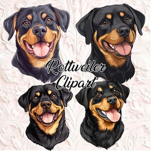 Rottweiler Clipart - 4 PNG Files | Cartoon & Semi-Realistic PNG | Rottweiler Dog Clipart Bundle | Digital Download | Sublimation Design