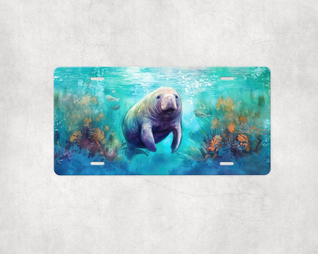 3D Manatee License Plate PNG Oceanic Art for Sublimation License Plates