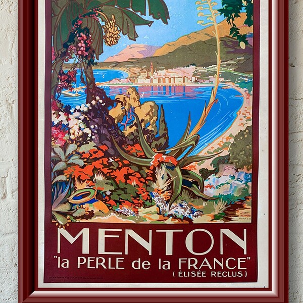 Menton, French Riviera Travel Poster | Digital Vintage France Print, Retro Wall Art Download, Printable Coastal Beach Destination Home Decor