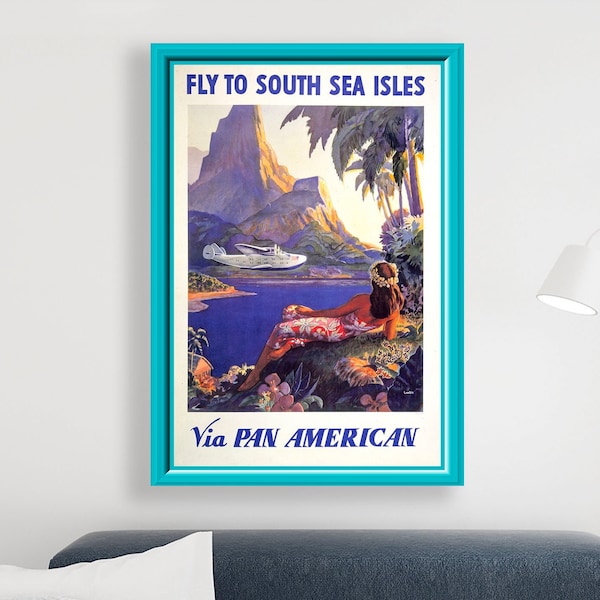 Fly to South Sea Isles via Pan American | Airways Poster, Vintage Pan Am Airline Digital Wall Art Download Print, Printable Travel Poster