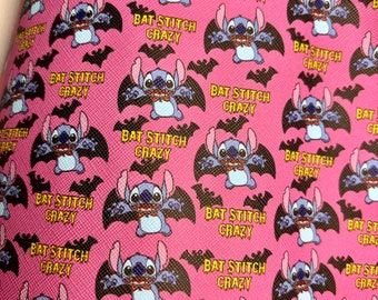 Lilo and Stitch Faux leather A4 sheet, Tim burton, horror leather, Halloween leather, Bat Stitch Crazy