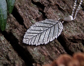 Silver leaf necklace, silver leaf pendant. Druid pendant. Fantasy and elven forest jewelry. Detailed plant pendant. Nature lovers gift