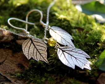 Pendentif boucles d'oreilles feuille d'argent, collier feuille d'argent, bijoux elfes, bijoux botaniques, bijoux de sorcière druide plante, cadeau forêt magique