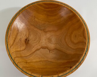 Exquisite handgefertigte Holzschale mit Türkis Inlay
