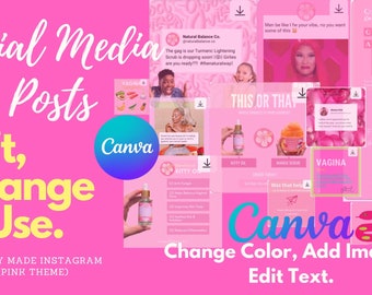 Social Media Posts, 18 Editable Instagram Flyers, Pink IG post templates, Canva Flyer, Instagram Post, Product Flyer, boss babe quotes