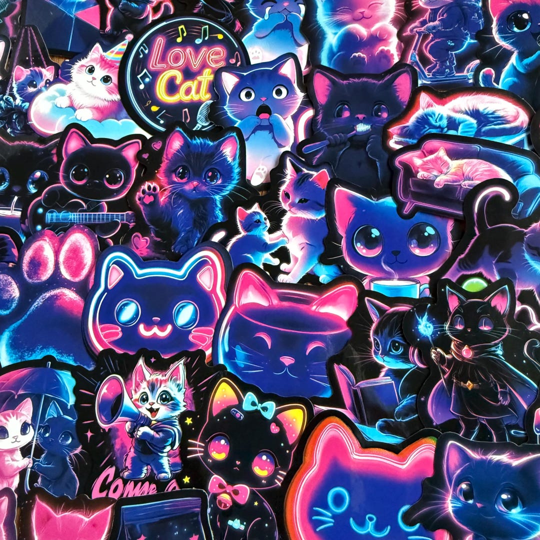 Cyber Cat | Sticker Set - Glossy Vinyl Waterproof Decals - Etsy