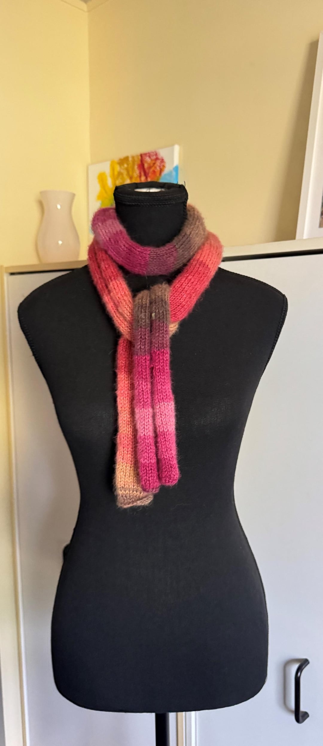 Hand Knitted Wool Skinny Scarf: Red Multi-coloured Scarf Rainbow - Etsy