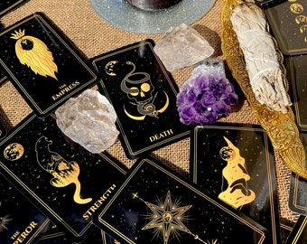 TAROT DECKS BLACK, Tarot Decks 78 Cards, Wheel Of Fortune, Unique Tarot Deck, Tarot Decks For Beginners, Tarot Decks Handmade